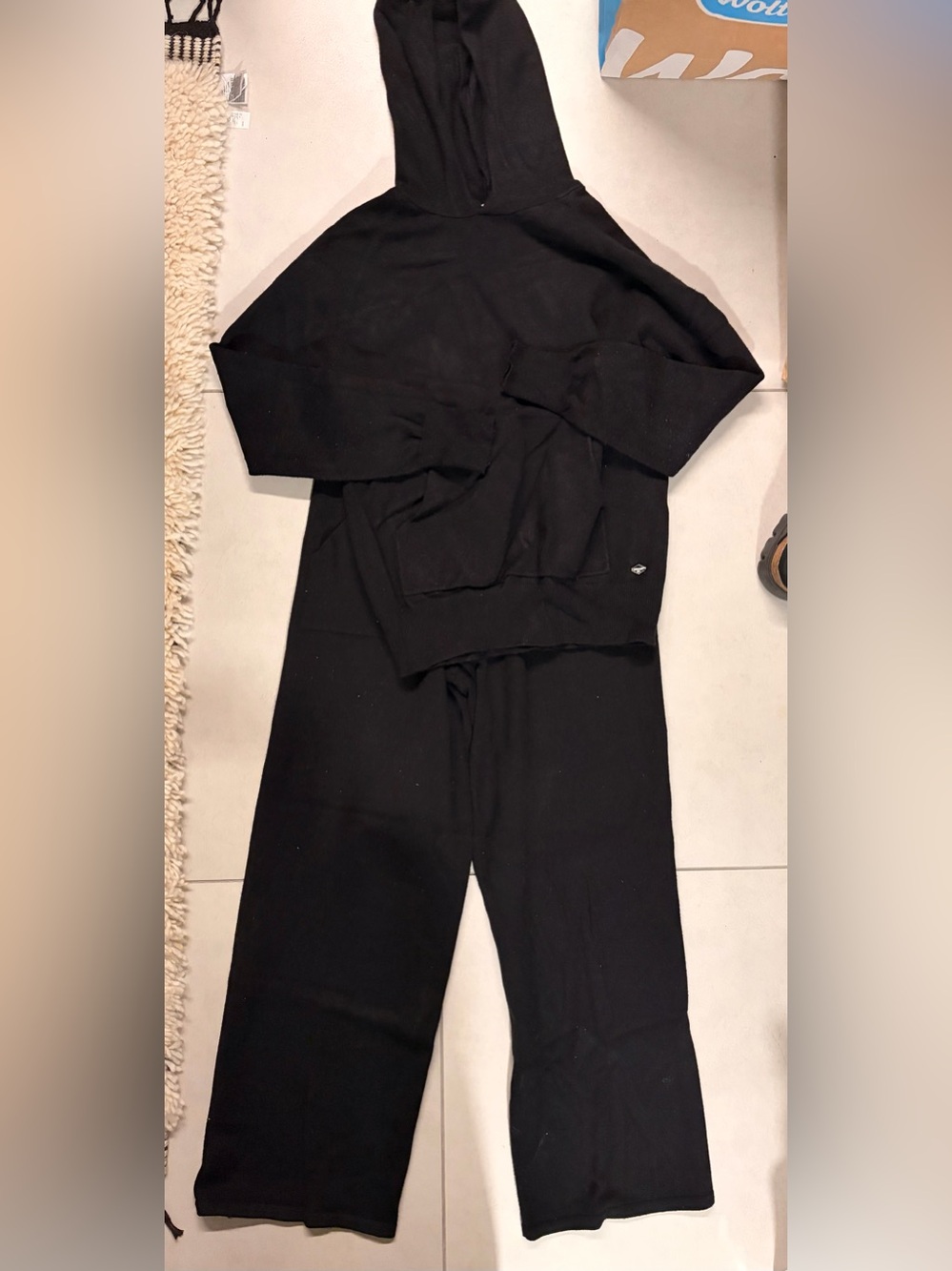 Nordstrom Black Hooded Knit Sweatshirt and Jogger Set